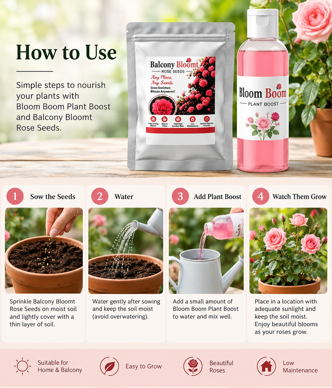 Balcony Bloom Rose Seeds and Plant booster Pack Of 1